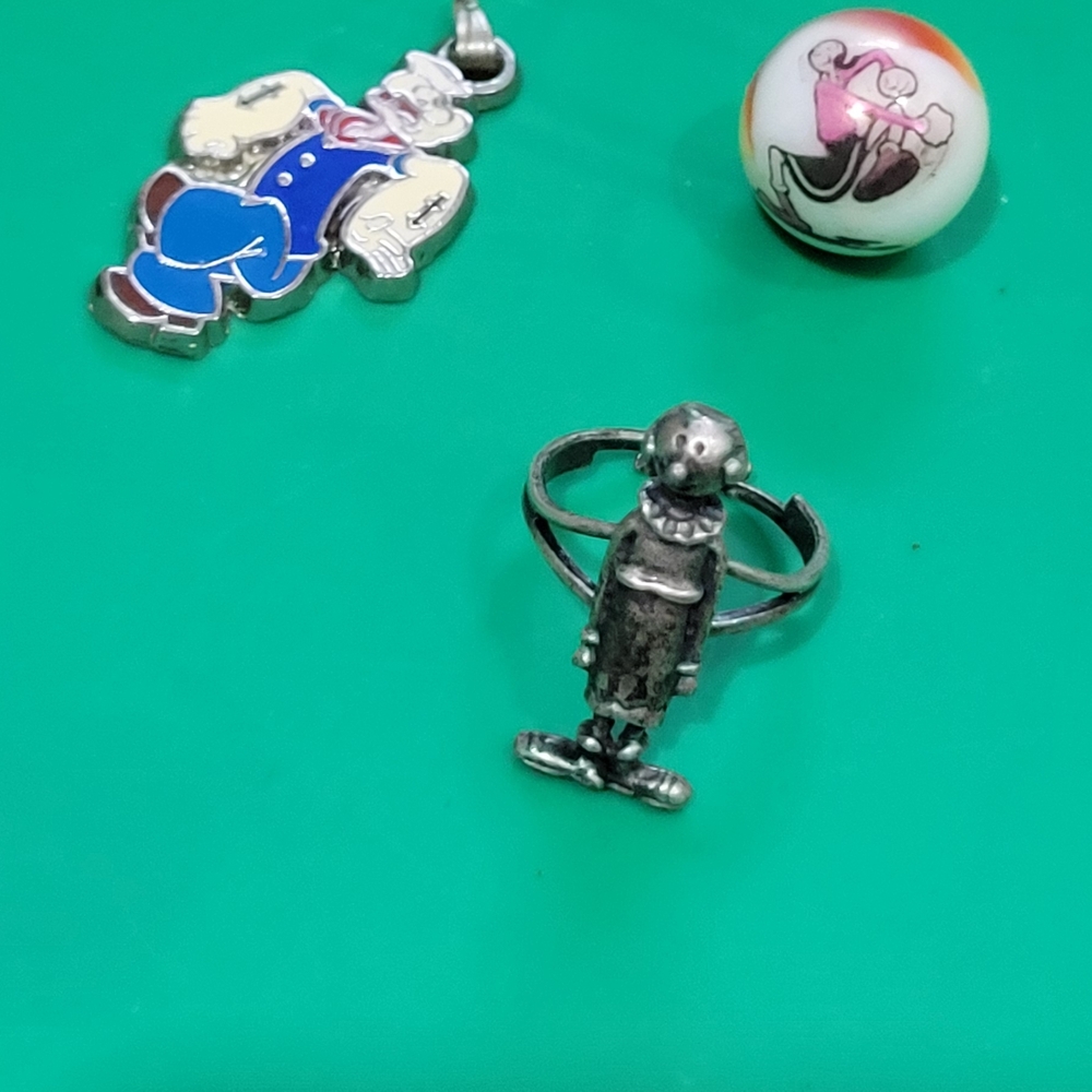 Sterling Olive Oyl / Popeye Pendant/ olive marble